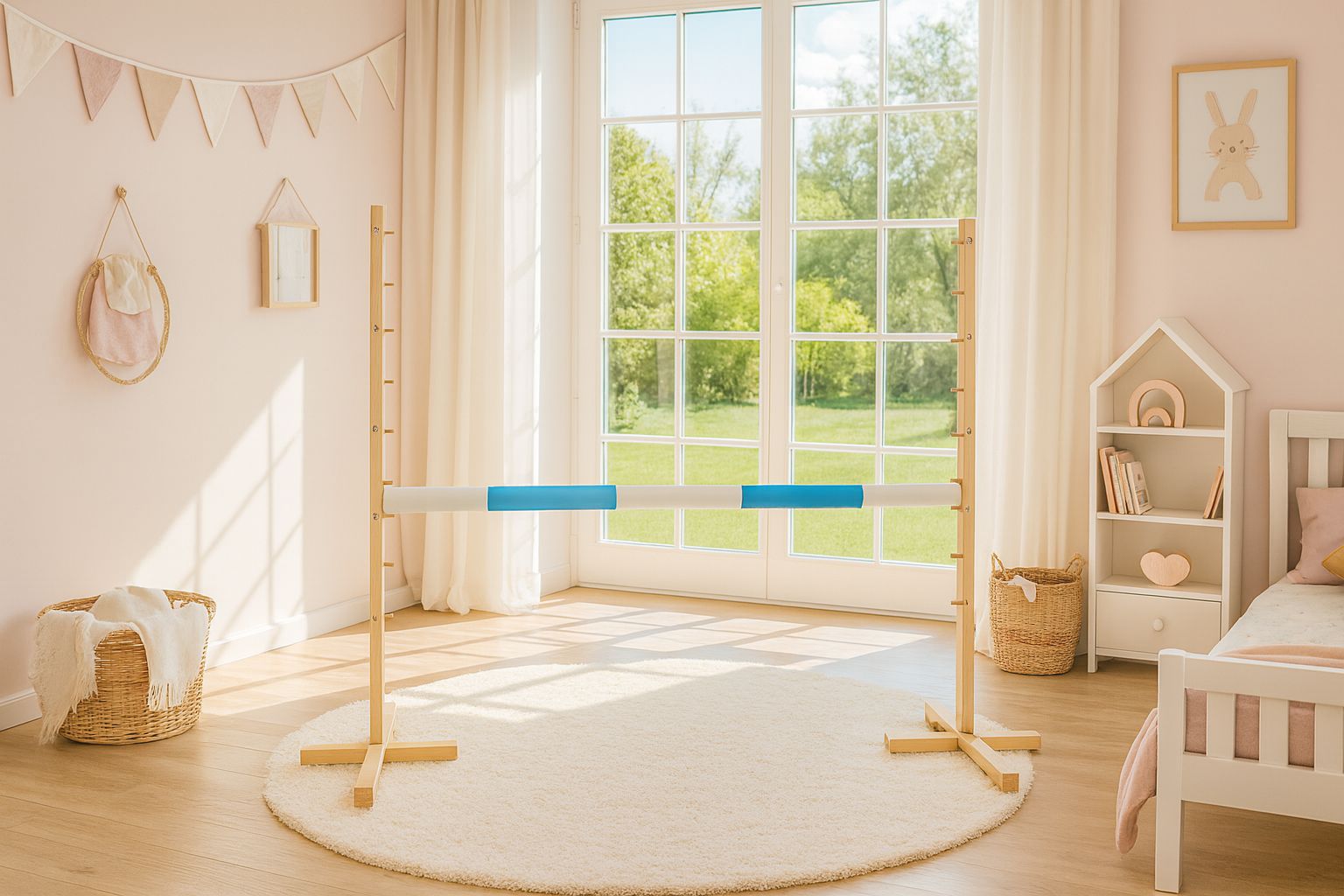 Springhindernis für Hobby-Pferd 120cm, Stange hellblau – Bild 2