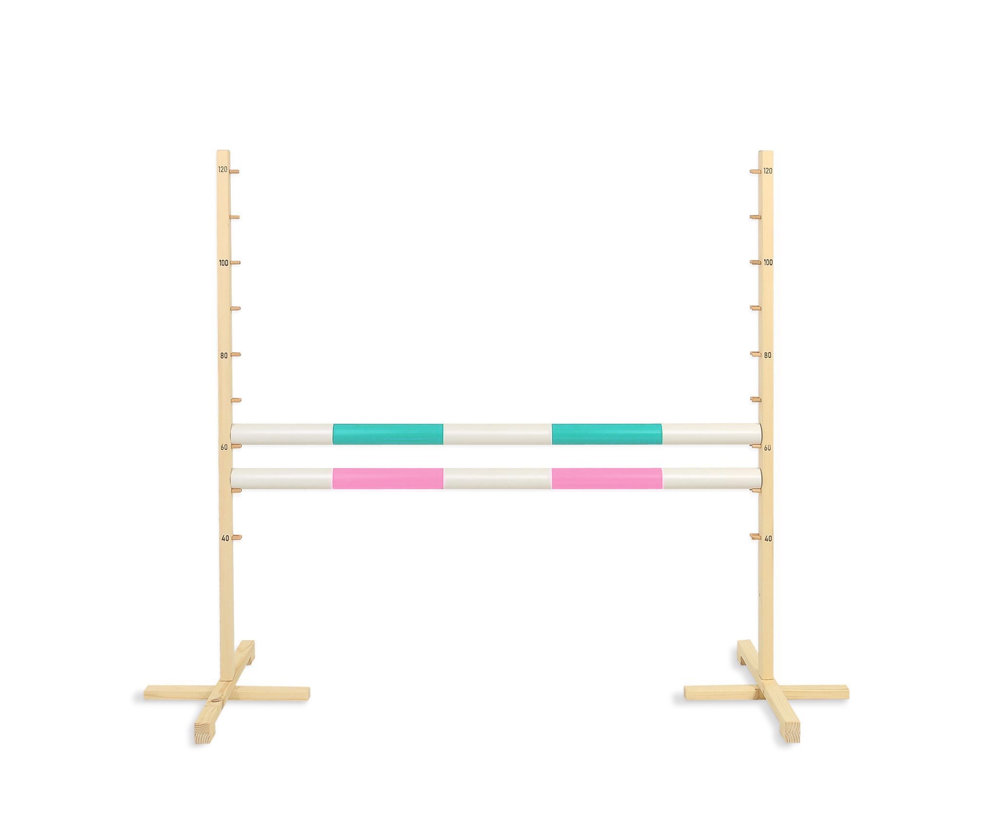 Springhindernis für Hobby-Pferd 120cm, mit zwei Stangen - Minz und helles Rosa