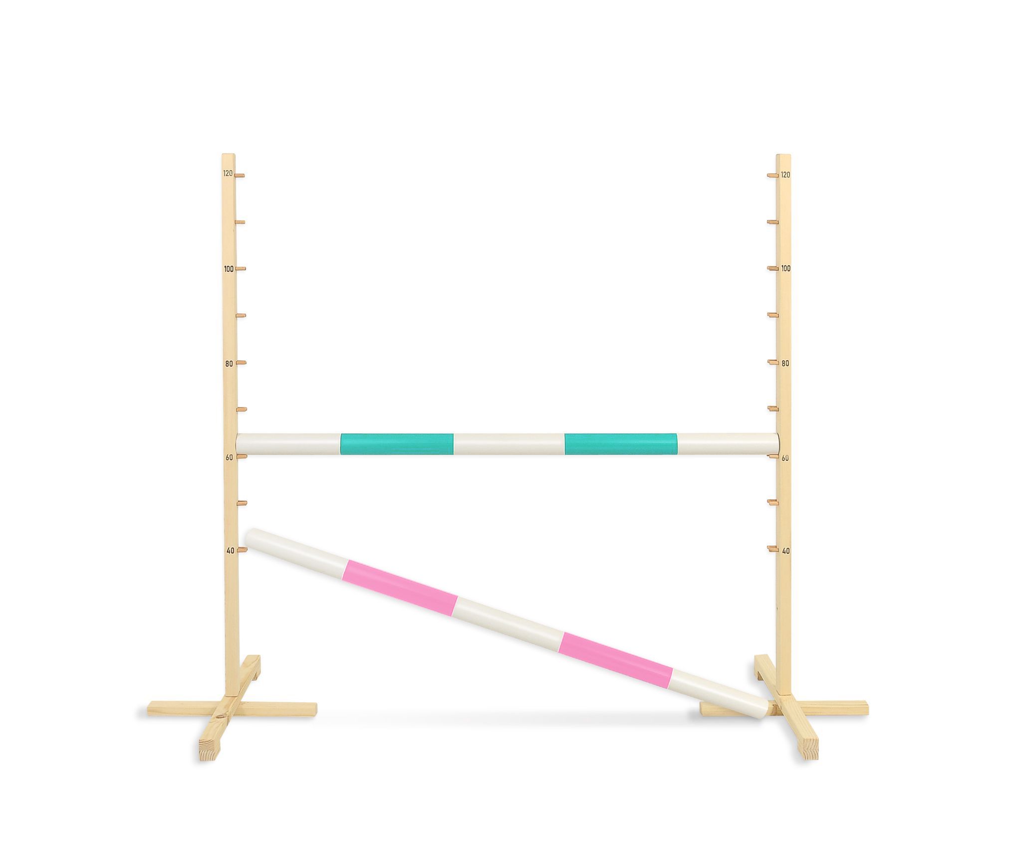 Springhindernis für Hobby-Pferd 120cm, mit zwei Stangen - Minz und helles Rosa – Bild 3