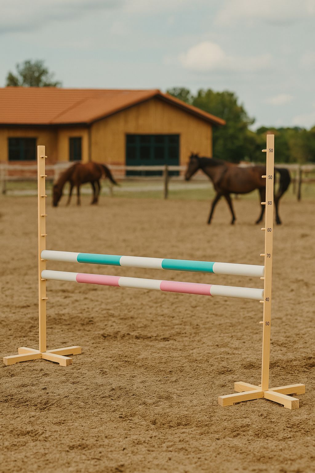 Springhindernis für Hobby-Pferd 120cm, mit zwei Stangen - Minz und helles Rosa – Bild 5