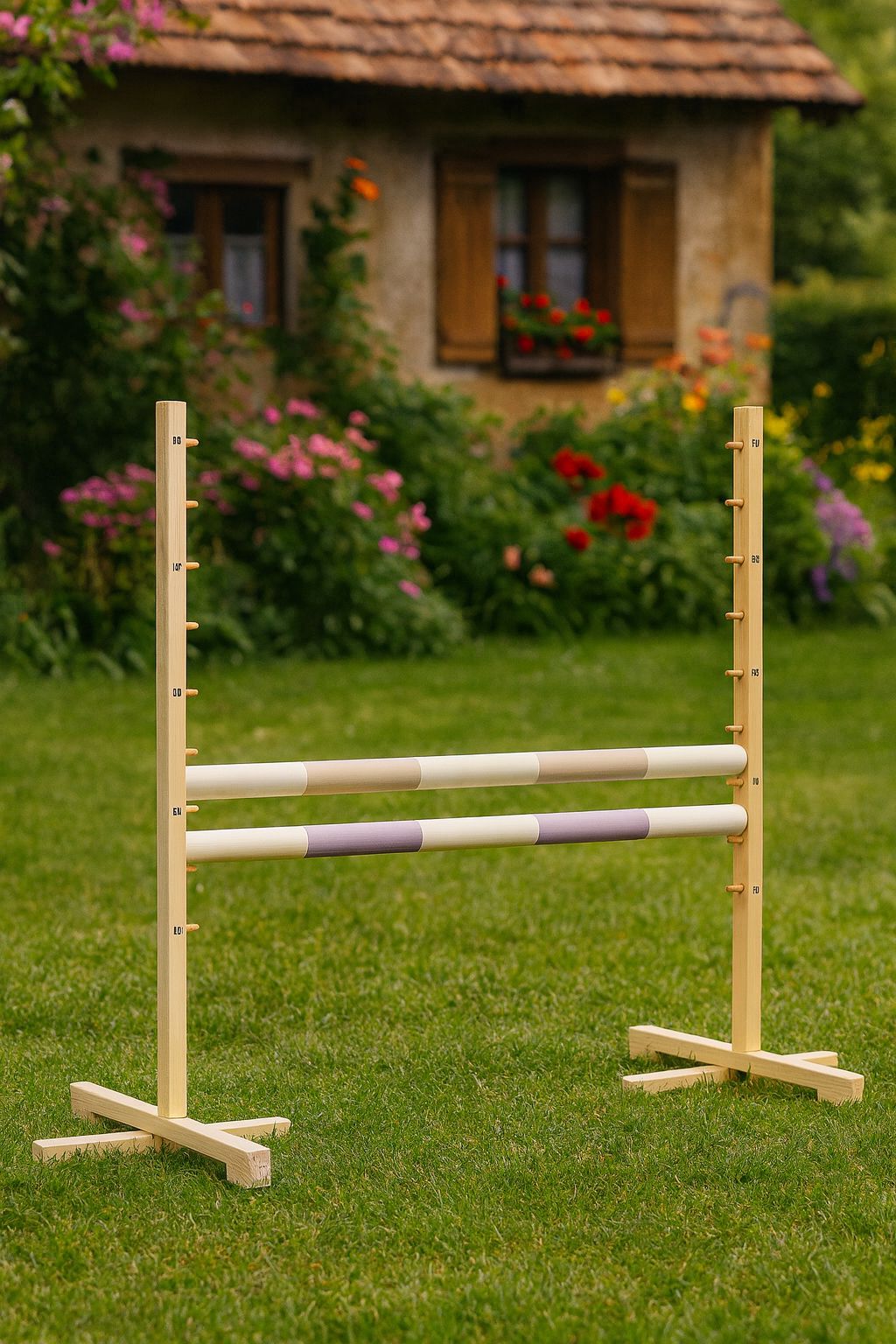 Springhindernis für Hobby-Pferd 120cm, mit zwei Stangen - Beige und helles Rosa – Bild 3