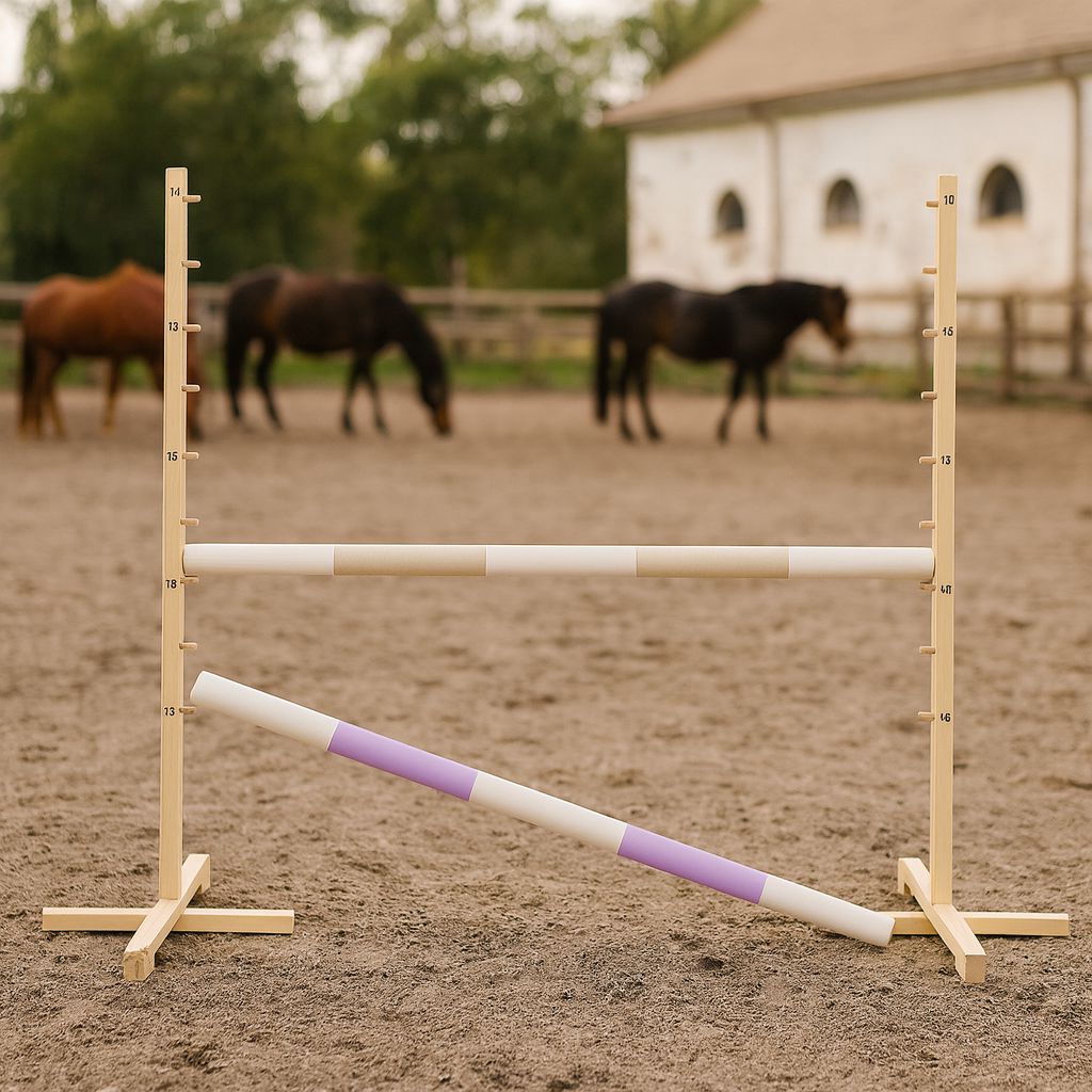 Springhindernis für Hobby-Pferd 120cm, mit zwei Stangen - Beige und helles Rosa – Bild 4